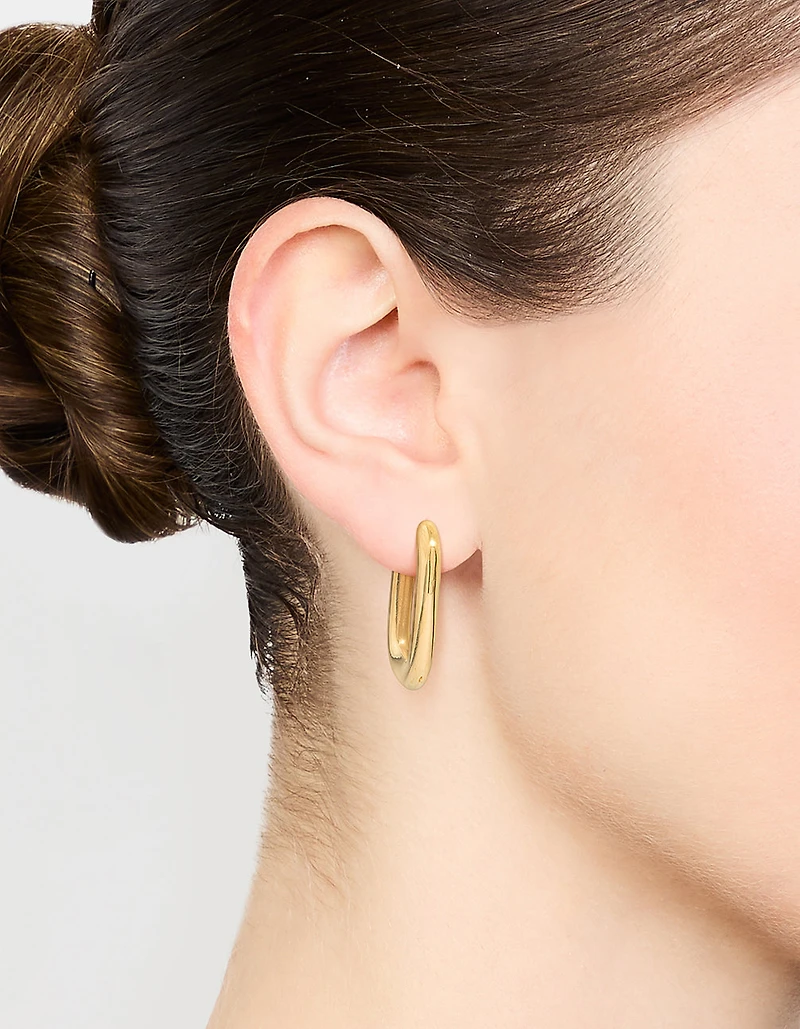 Waterproof Gold Plated Stainless Steel Rounded Square Hoop Earrings