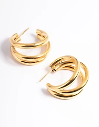 Waterproof Gold Plated Stainless Steel Triple Hoop Earrings