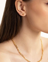Waterproof Gold Plated Stainless Steel Cubic Zirconia Plain Stud Earrings Pack