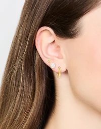 Waterproof Gold Plated Stainless Steel Cubic Zirconia Stud & Huggie Earring Pack