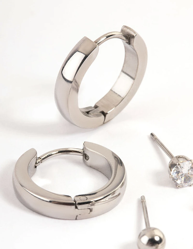 Waterproof Gold Plated Stainless Steel Cubic Zirconia Stud & Huggie Earring Pack