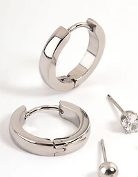 Waterproof Gold Plated Stainless Steel Cubic Zirconia Stud & Huggie Earring Pack