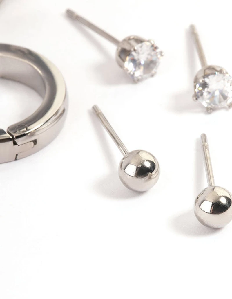 Waterproof Gold Plated Stainless Steel Cubic Zirconia Stud & Huggie Earring Pack