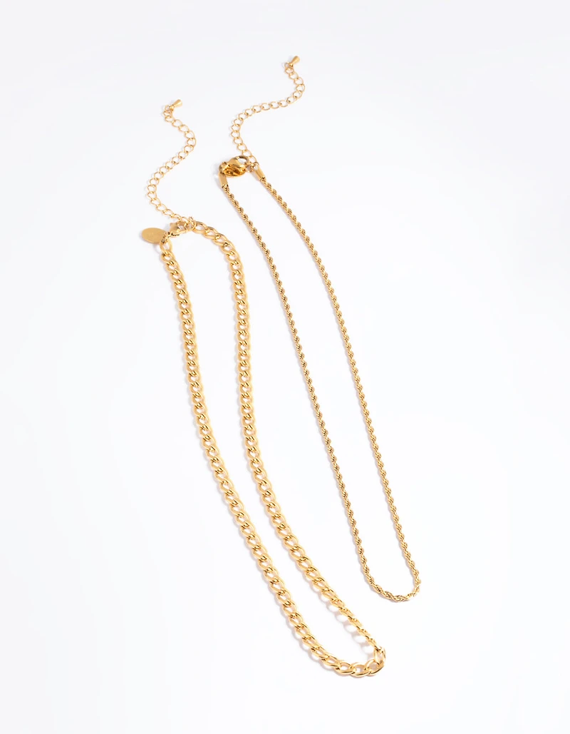 Waterproof Gold Plated Stainless Steel Twist Chain Double Layer Necklace