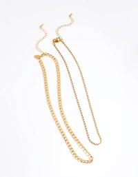 Waterproof Gold Plated Stainless Steel Twist Chain Double Layer Necklace