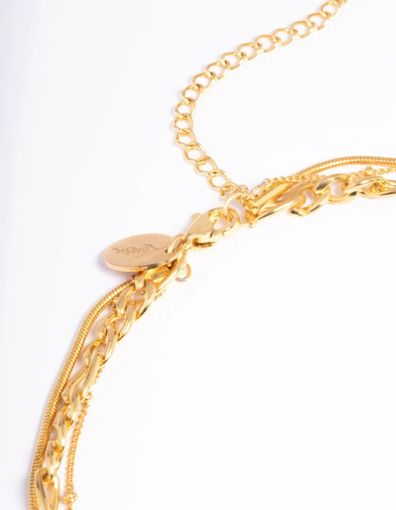 Waterproof Gold Plated Stainless Steel Heart & Freshwater Pearl Layered Necklace