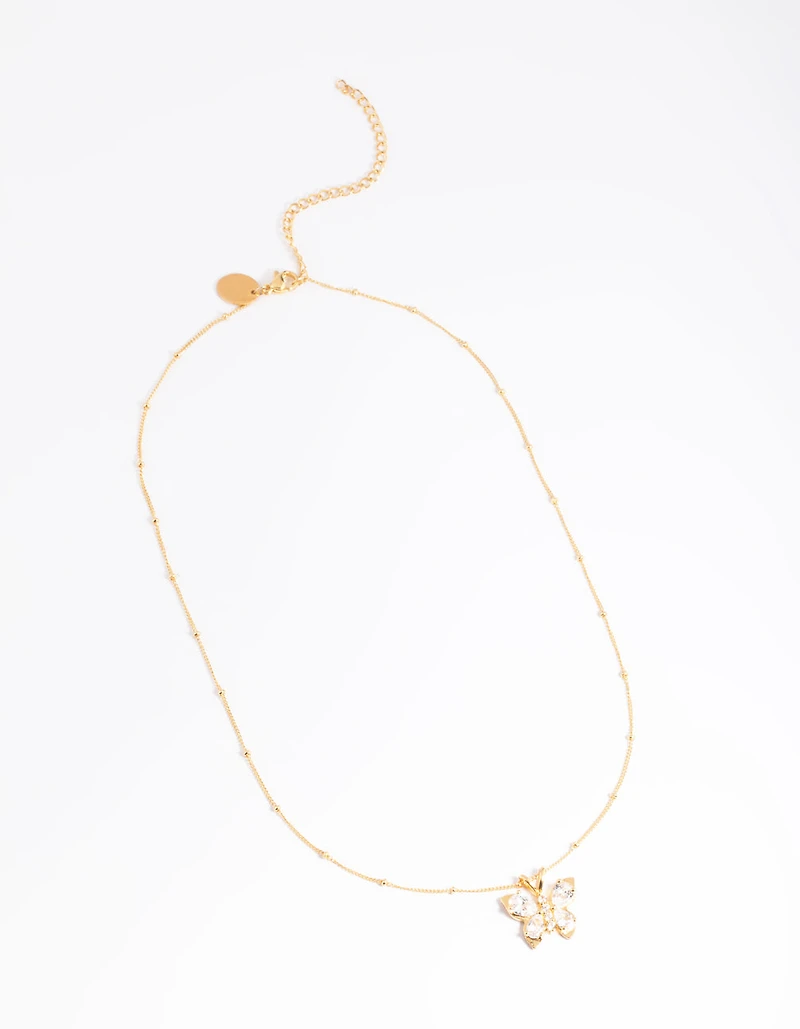 Waterproof Gold Plated Stainless Steel Cubic Zirconia Butterfly Necklace