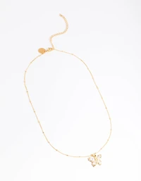 Waterproof Gold Plated Stainless Steel Cubic Zirconia Butterfly Necklace