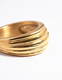 Waterproof Gold Plated Stainless Steel Line Detail Dome Ring