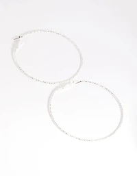Silver 70mm Facet Textured Hoop Earrings