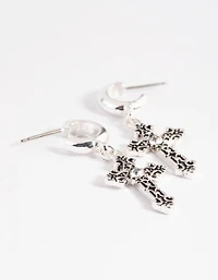 Textured Cross Huggie Earrings