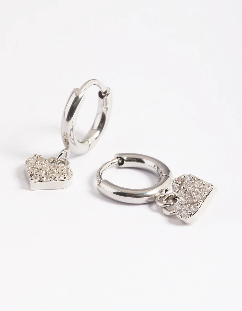 Surgical Steel Pave Heart Hoop Earrings