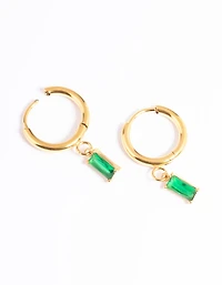 Gold Plated Surgical Steel Square Cubic Zirconia Hoop Earrings