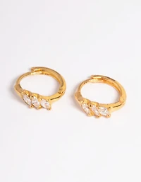 Gold Plated Sterling Silver Cubic Zirconia Four Stone Huggie Earrings