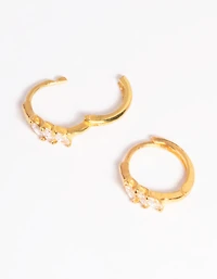 Gold Plated Sterling Silver Cubic Zirconia Four Stone Huggie Earrings