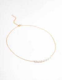Gold Plated Sterling Silver Freshwater Pearl Row Choker