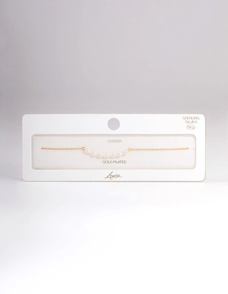 Gold Plated Sterling Silver Freshwater Pearl Row Choker