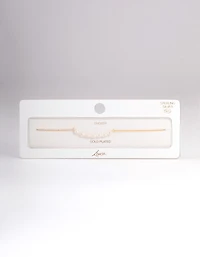 Gold Plated Sterling Silver Freshwater Pearl Row Choker