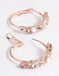 Rose Gold Mini Cluster Diamante Hoop Earrings