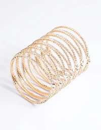 Gold Diamante Cross Over Eight Row Cuff Bracelet