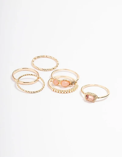 Gold Mix Stone Ring 6-Pack