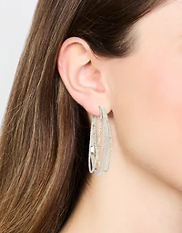 Silver Textured Split Glitter Hoop Earrings