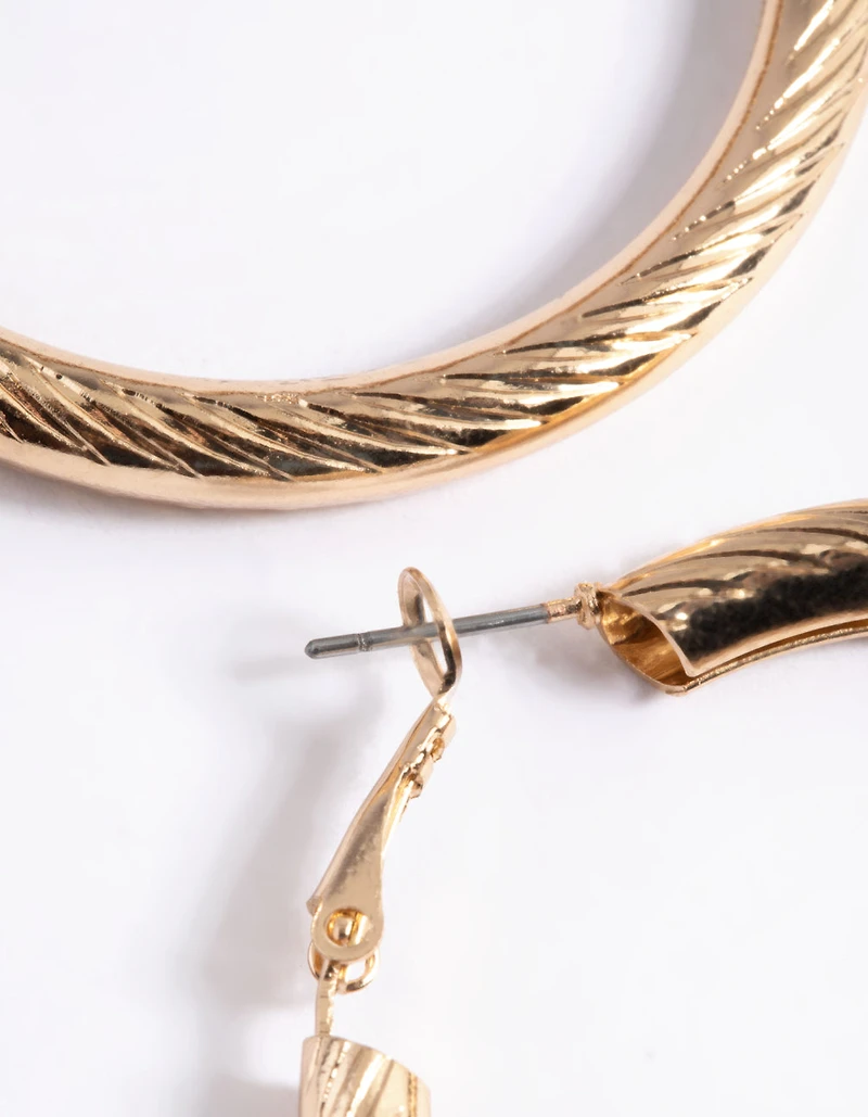 Gold Line Textured Hoop Earrings