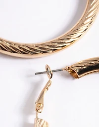 Gold Line Textured Hoop Earrings