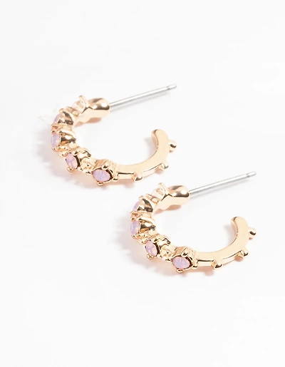 Gold Dainty Stone Huggie Earrings
