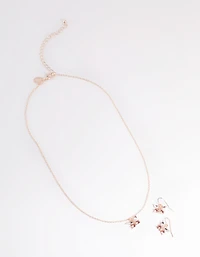 Rose Gold Diamante Butterfly Necklace & Earrings Set