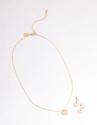 Gold Pave Heart Necklace & Huggie Set