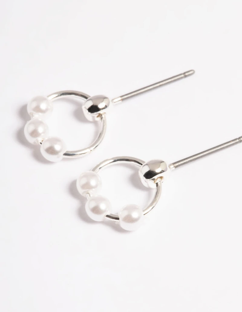 Silver Pearl Circle Stud Earrings