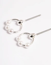Silver Pearl Circle Stud Earrings