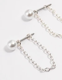 Silver Pearl Chain Front & Back Earrings