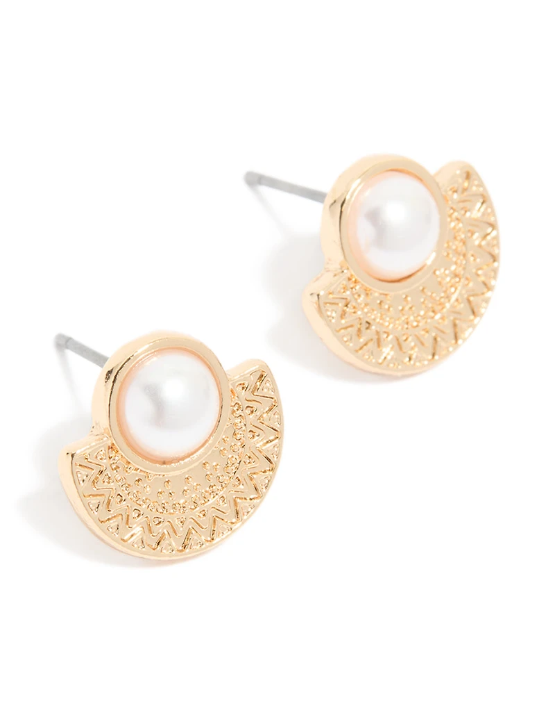Boucles d’oreilles à clous gravés en or avec perles gravées