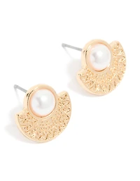 Boucles d’oreilles à clous gravés en or avec perles gravées