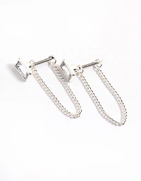 Silver Emerald Chain Front & Back Earrings