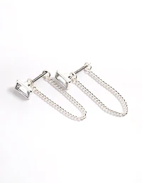 Silver Emerald Chain Front & Back Earrings