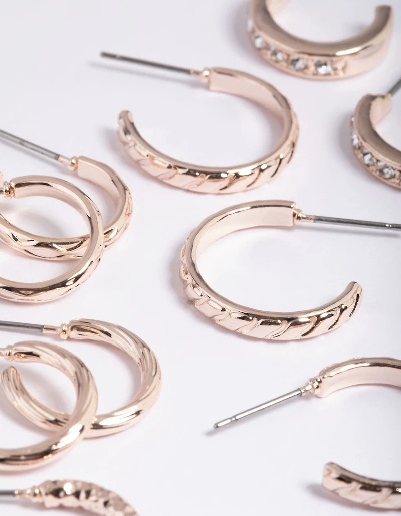 Boucles d’oreilles à cerceaux en diamants en or rose mixte pack de 8