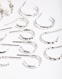 Silver Mixed Diamante Hoop Earrings 8-Pack
