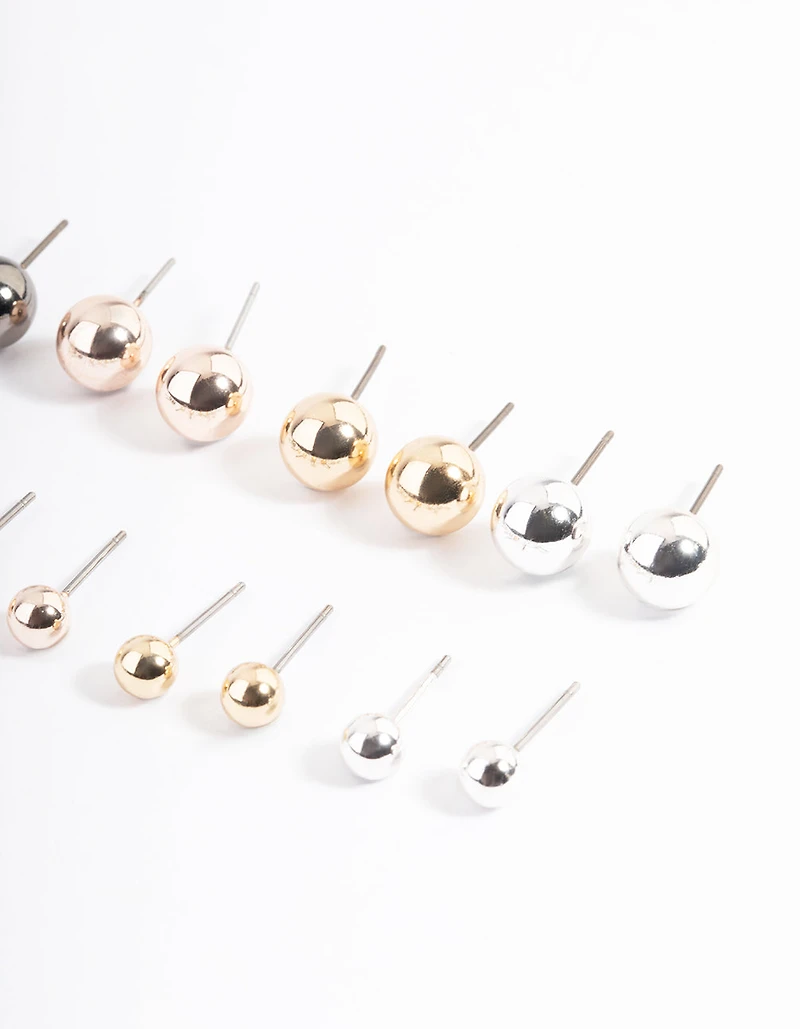 Mixed Metal Basic Ball Stud Earrings 8-Pack