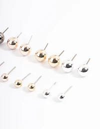 Mixed Metal Basic Ball Stud Earrings 8-Pack