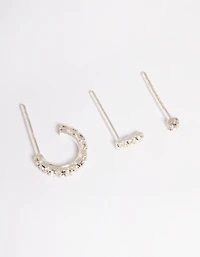 Sterling Silver Cubic Zirconia Curve Earring Stud Pack