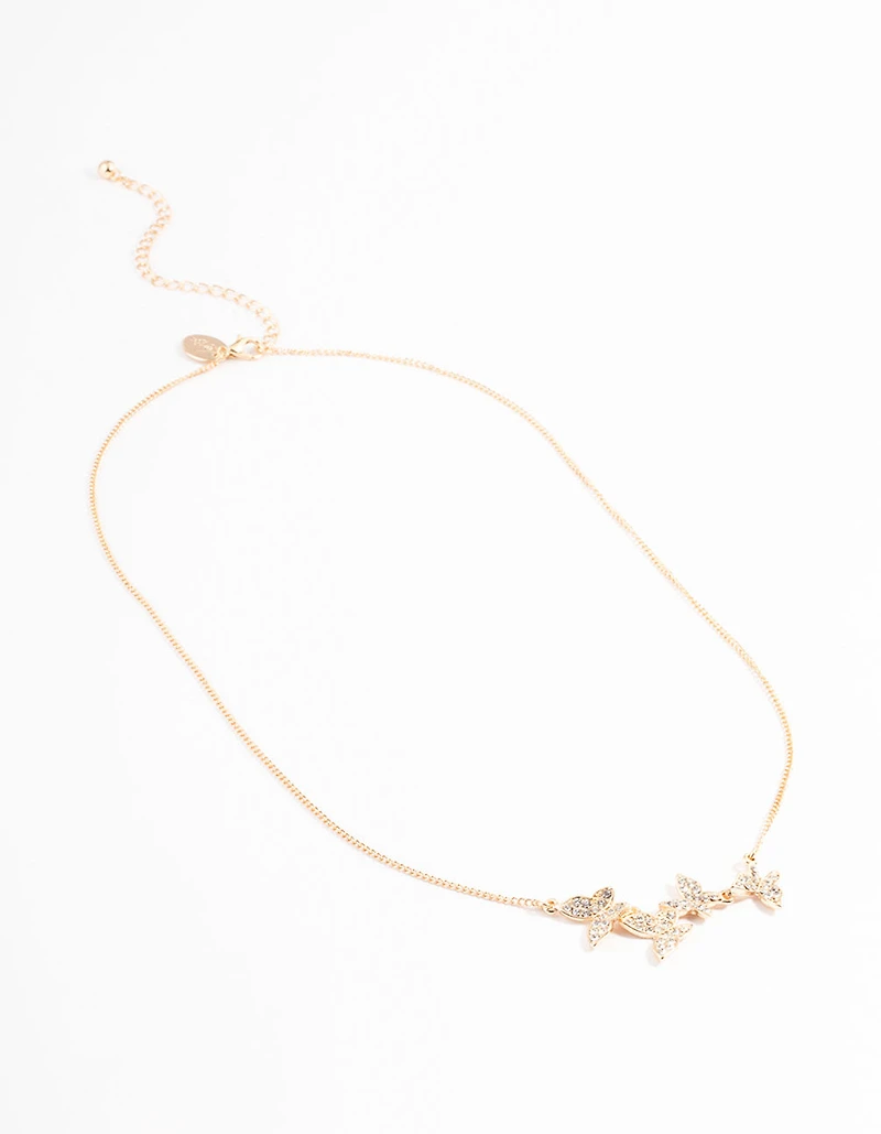 Gold Diamante Butterfly Necklace