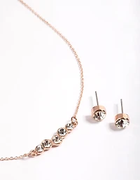 Rose Gold Diamante Bubble Necklace & Stud Earrings