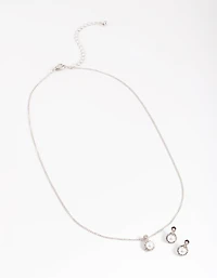 Silver Diamante Pearl Swirl Necklace & Stud Earrings