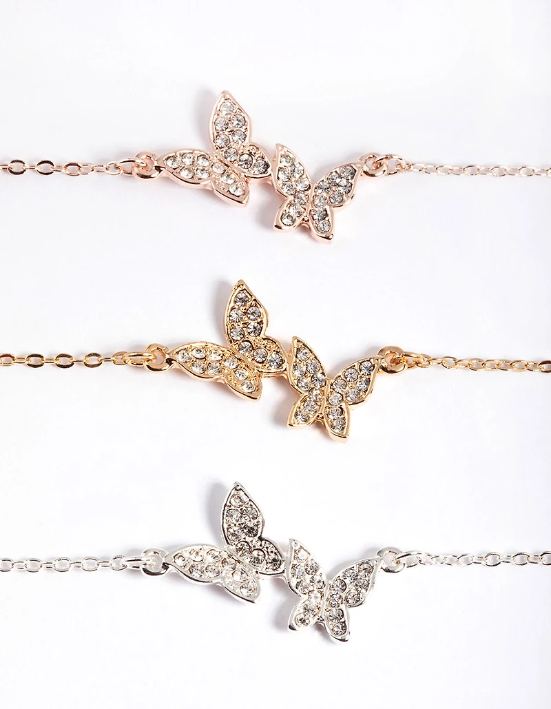 Mixed Metal Pave Butterfly Bracelet Pack