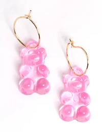 Pink Candy Bear Hoop Earrings