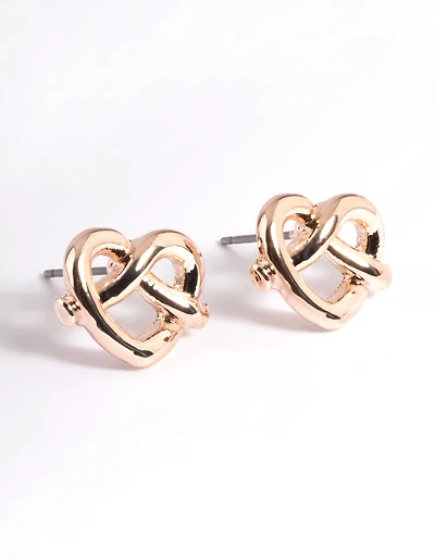 Rose Gold Heart Pretzel Stud Earrings