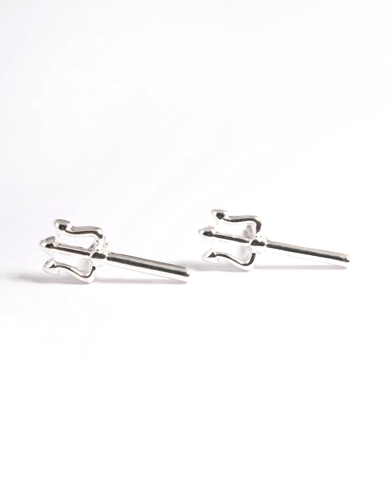 Silver Triton Fork Stud Earrings